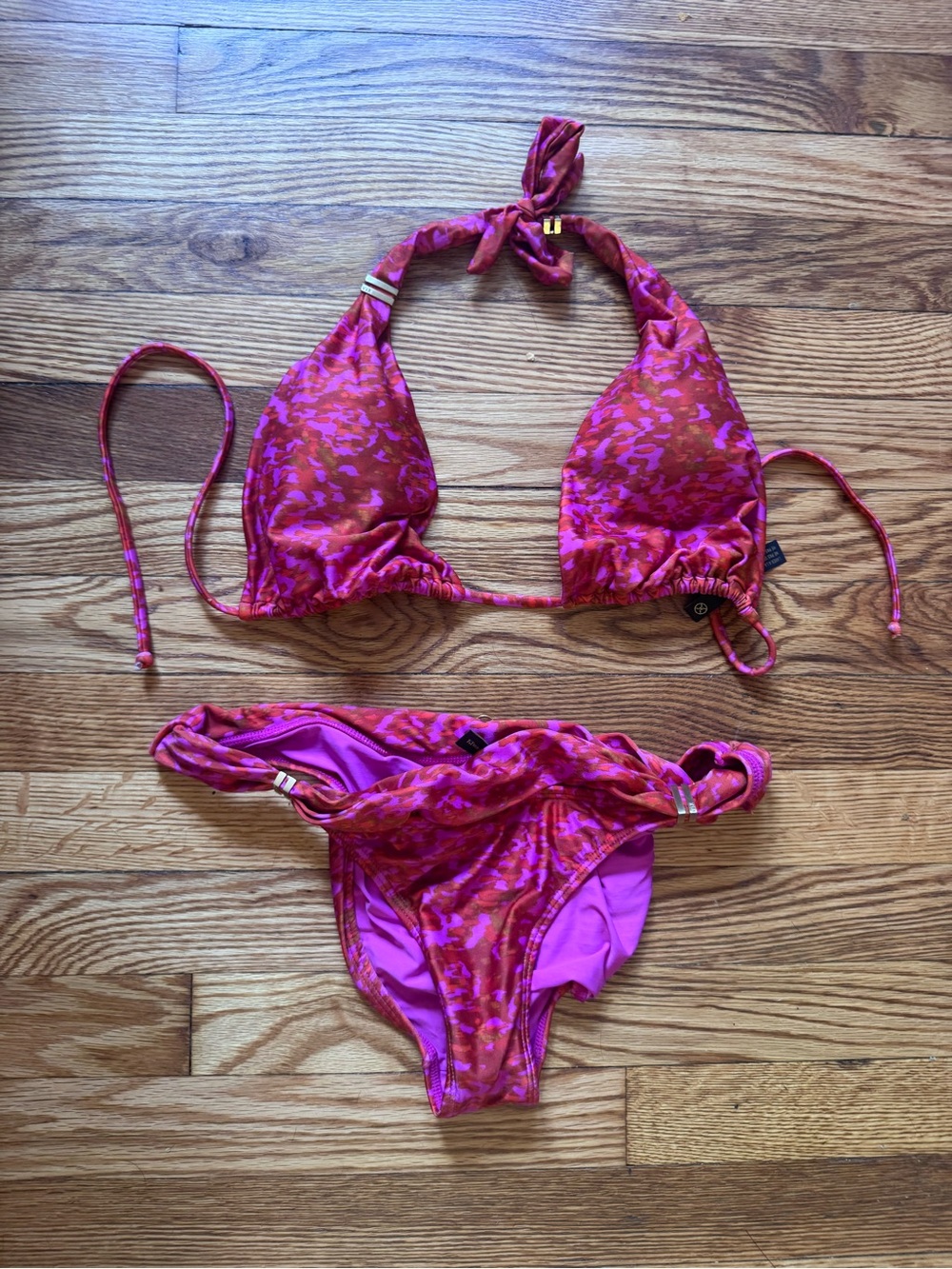 Vix Pink & Magenta Patterned Two-Piece Halter Bikini
